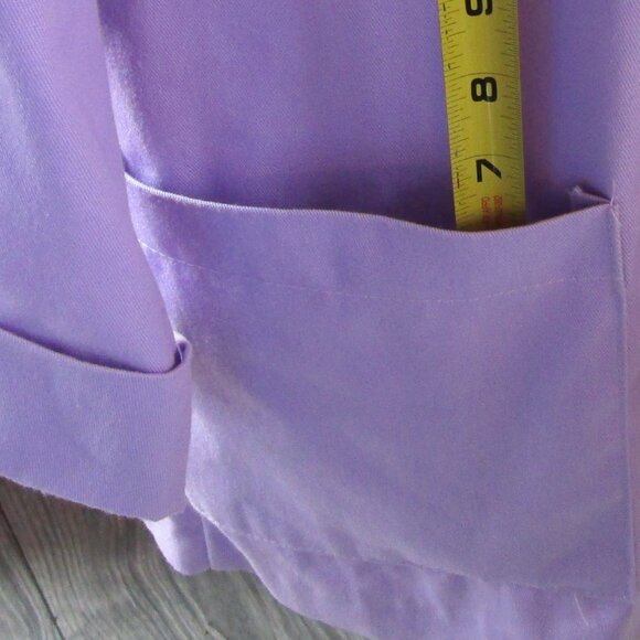Lavender cotton-poly blazer lab jacket open front, lg pockets cuff sleeves - Picture 4 of 9